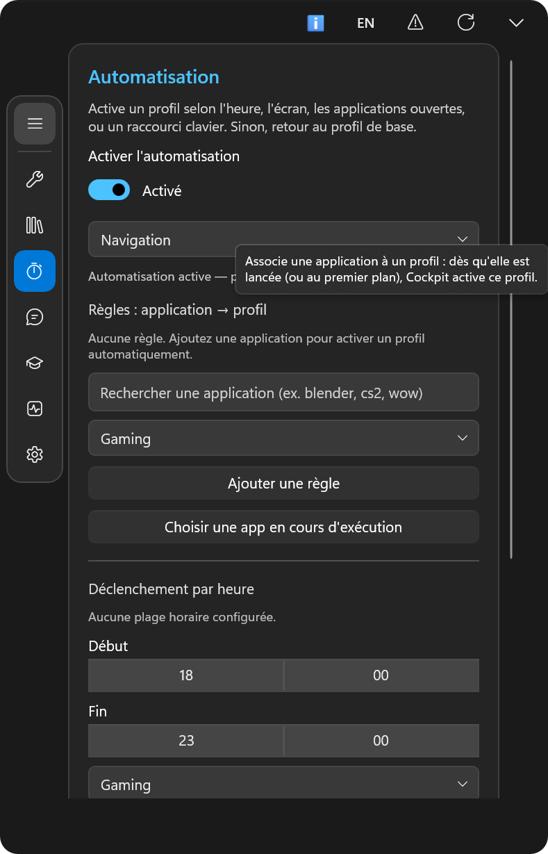 Règles d’automatisation des profils Cockpit
