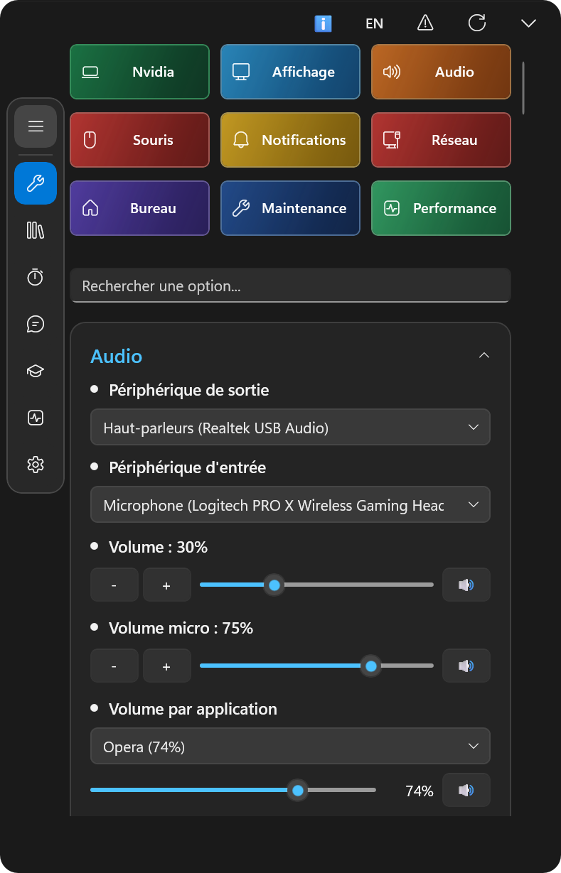 Options audio centralisées dans Cockpit