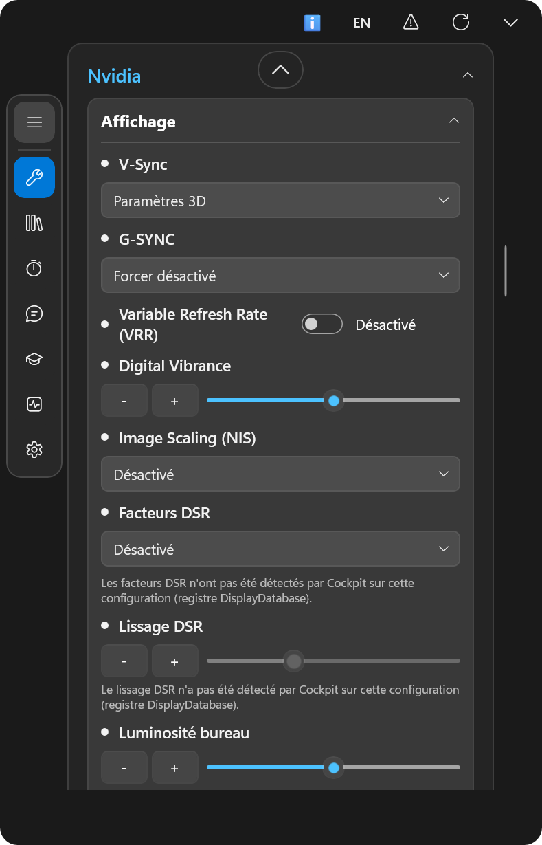 Options NVIDIA centralisées dans Cockpit